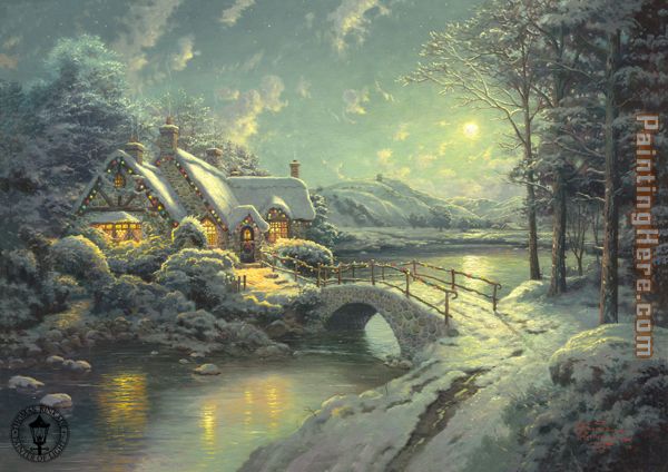 xmas moonlight painting - Thomas Kinkade xmas moonlight art painting